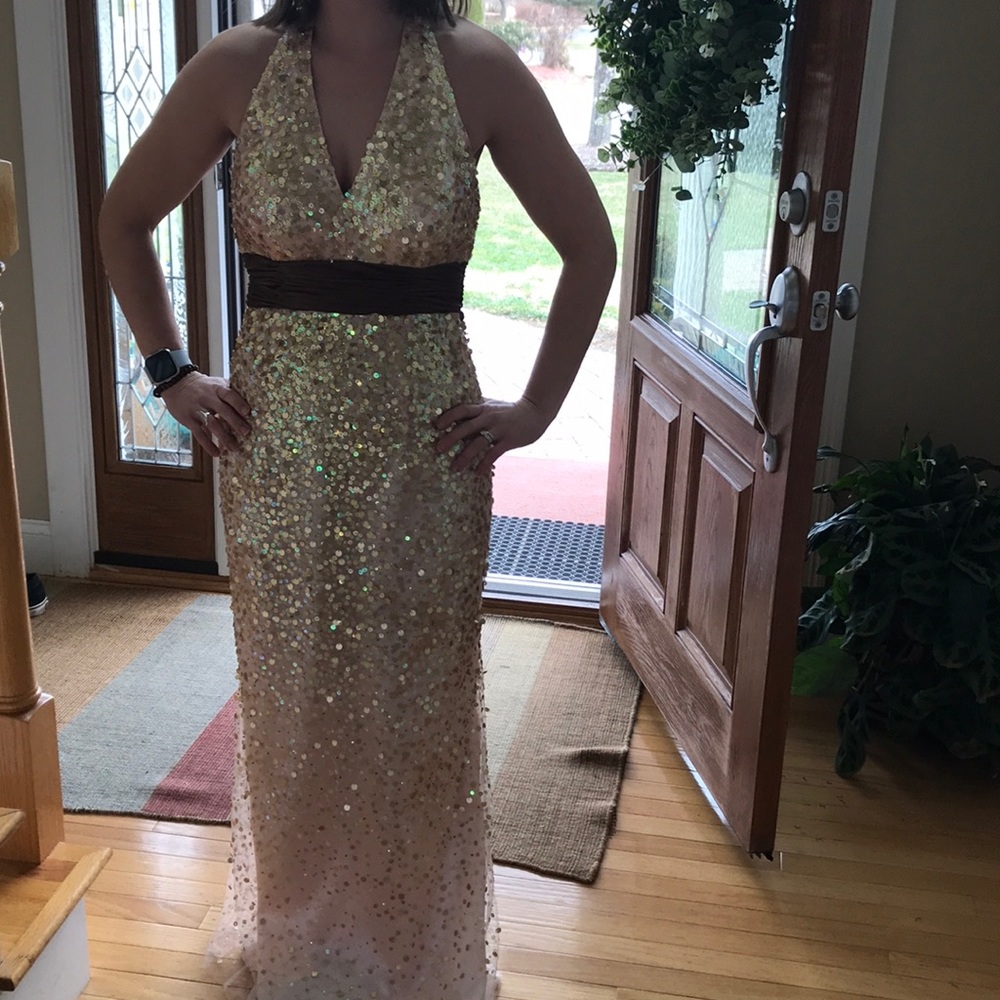 Dress blush sequins with chocolate bow